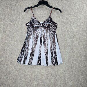 Mudd Womens Sleeveless Camisole Top Black & White Swirl Print Medium Polyester